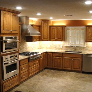 Custom oak kitchen cabinets featured
